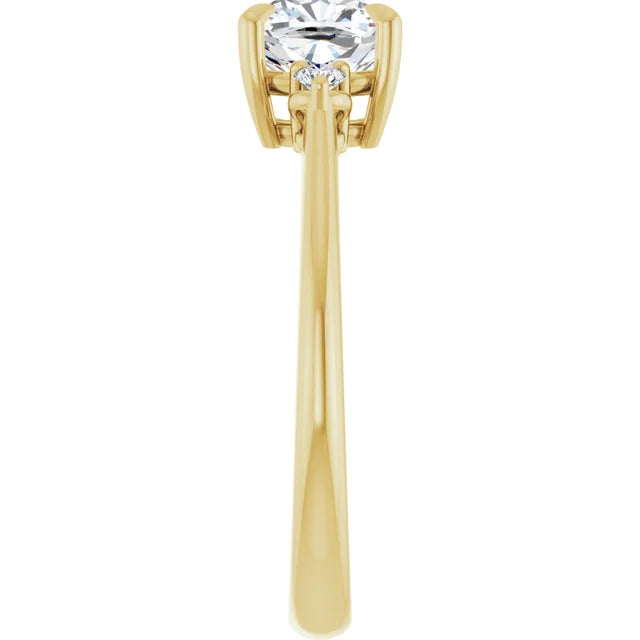 1 CT 3 stone Cushion and Round Diamond Engagement Ring For Women Showing shank from the side