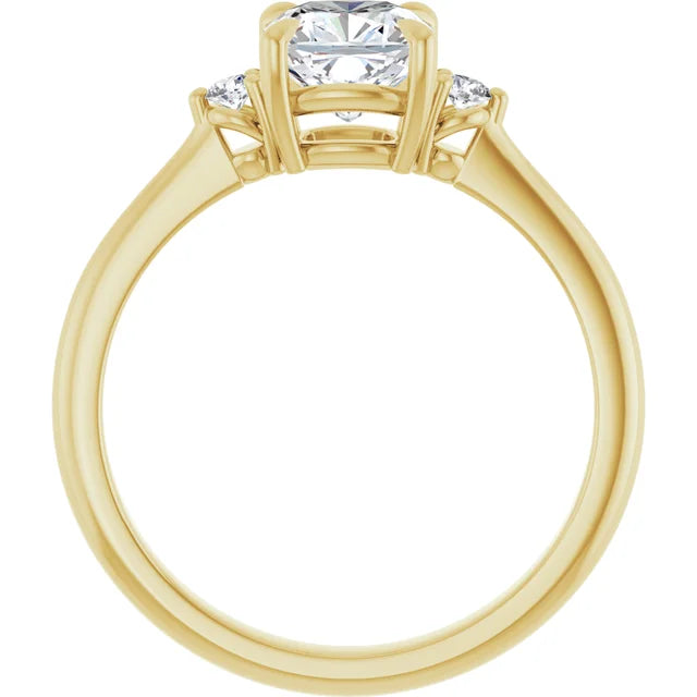1 CT 3 stone Cushion and Round Diamond Engagement Ring For Women Set in Yellow Gold show under gallery 