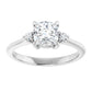 1 CT 3 stone Cushion and Round Diamond Engagement Ring For Women Set in white gold or platinum 