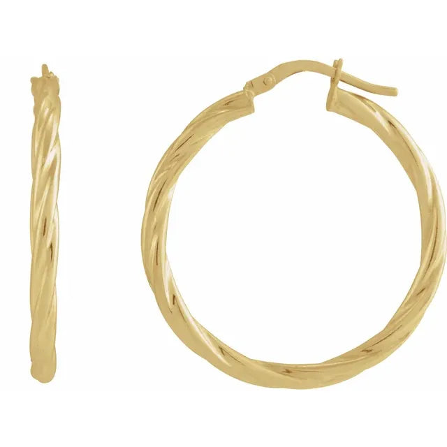 14K Yellow Gold  30 mm Twisted Tube Hoop Earrings 
