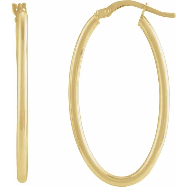 14K Yellow Gold 34.3 mm Elongated Oval Tube Hoop Earrings 