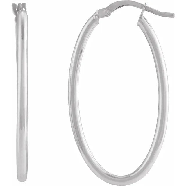 14K White gold 34.3 mm Elongated Oval Tube Hoop Earrings 