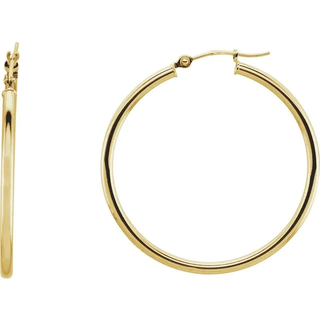 14K Gold  34 mm Tube Hoop Earrings 