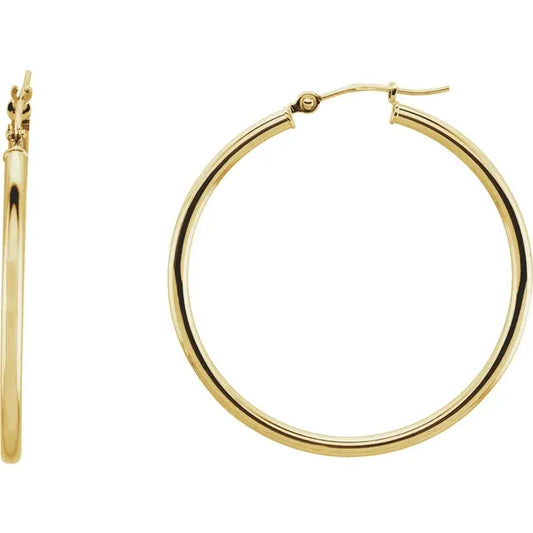 14K Gold  34 mm Tube Hoop Earrings 