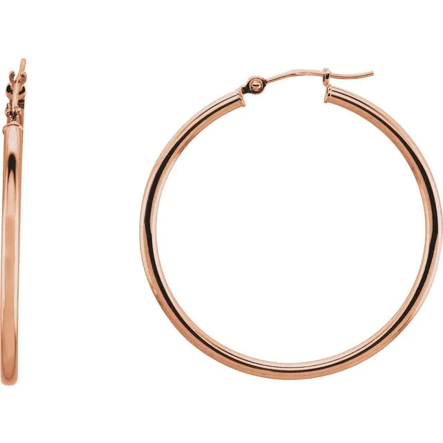 14K Rose Gold  34 mm Tube Hoop Earrings 