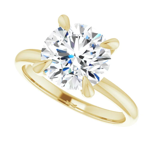 3 CT Round diamond solitaire engagement ring with claw prongs set in Yellow Gold