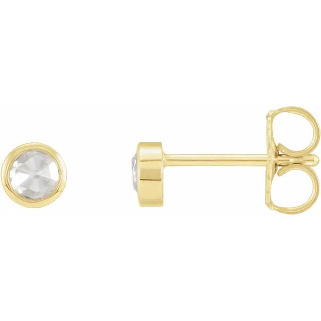 14K Yellow gold 3MM Natural Rose Cut Stud Earrings