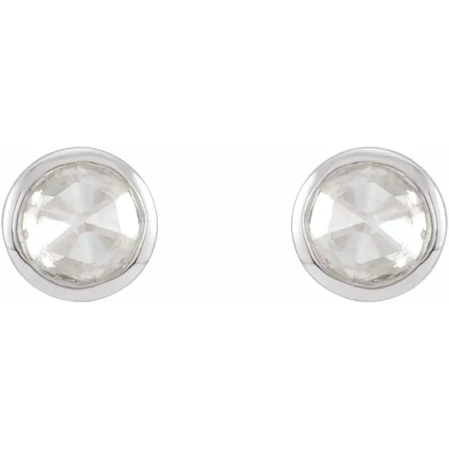 White gold 3MM Natural Rose Cut Stud Earrings