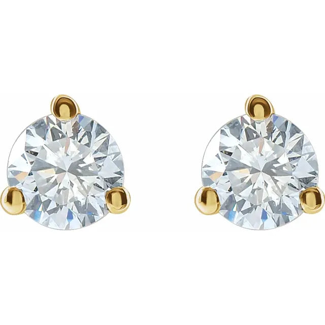 1/2 TW 3 Prong Martini Diamond Stud Earrings Set in Yellow Gold