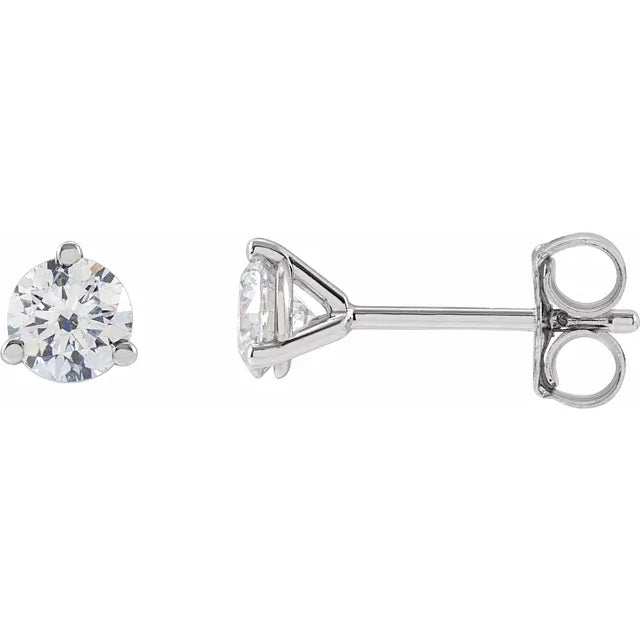 1/2 TW 3 Prong Martini Diamond Stud Earrings Set in white gold or platinum 