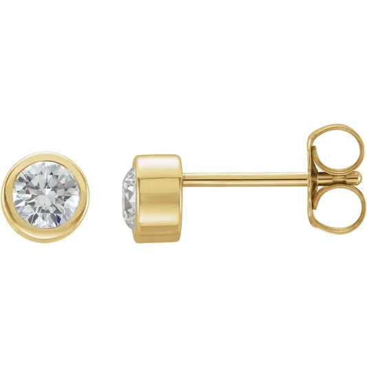 3/4 CTW Bezel Set Diamond Stud Earrings  Set in Yellow Gold