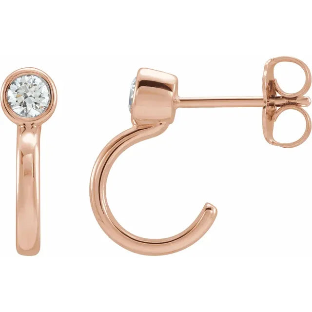 3 MM Bezel Curve Diamond hoop Earrings Set in Rose Gold