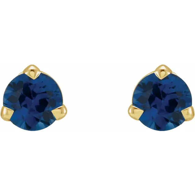 Natural Blue Sapphire Stud Earrings in yellow gold 