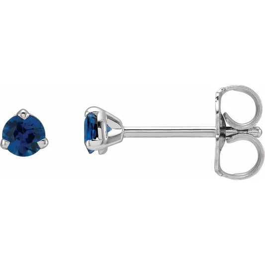 14K White 3 mm Natural Blue Sapphire Stud Earrings