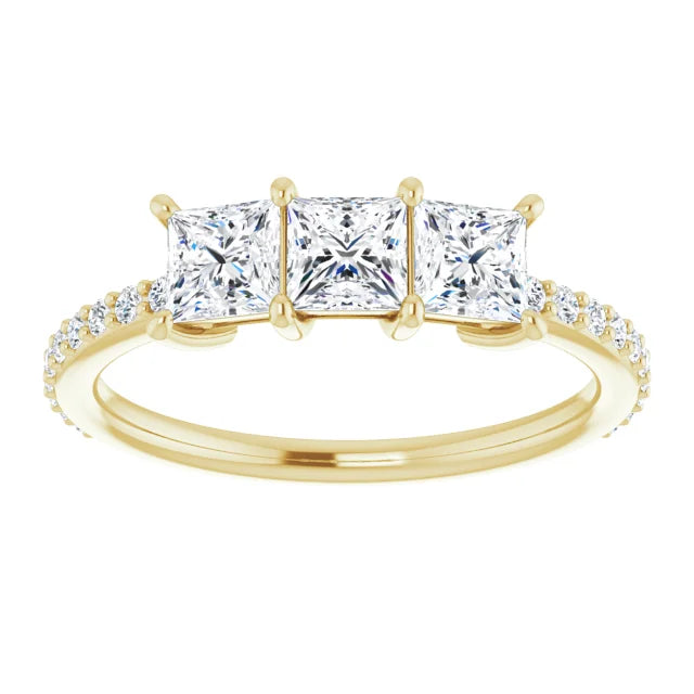  1+ CTW Three-Stones Diamond Engagement Ring 14K Yellow Gold straight picture 