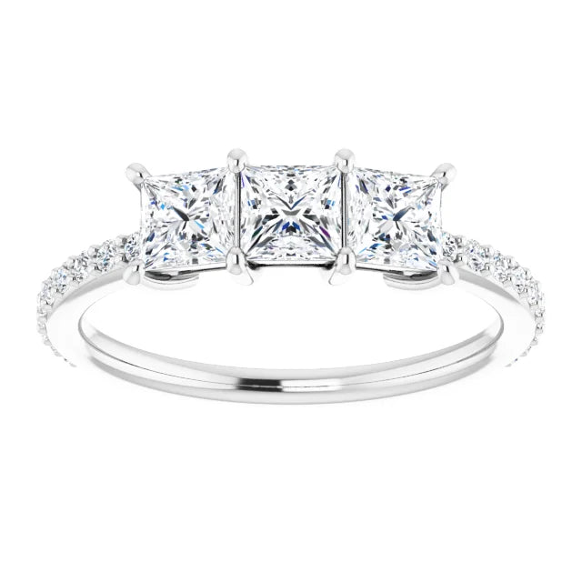  1+ CTW Three-Stones Diamond Engagement Ring Platinum