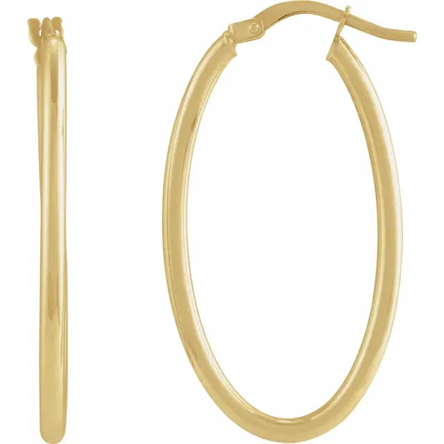 14K Yellow gold 41.5 mm Elongated Oval Tube Hoop Earrings 
