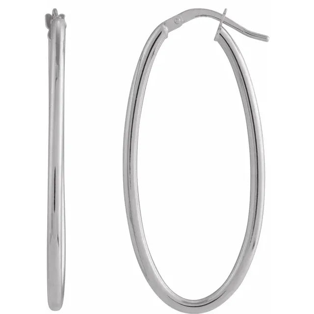 14K White gold 41.5 mm Elongated Oval Tube Hoop Earrings 