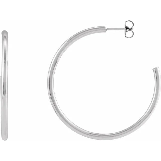 14K White gold 45 MM Tube hoop earrings 