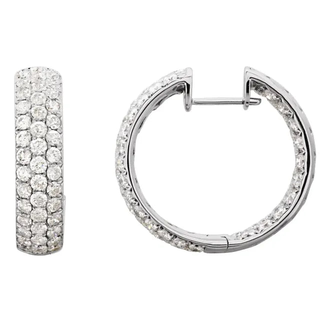 14K White gold diamond hoop earrings 