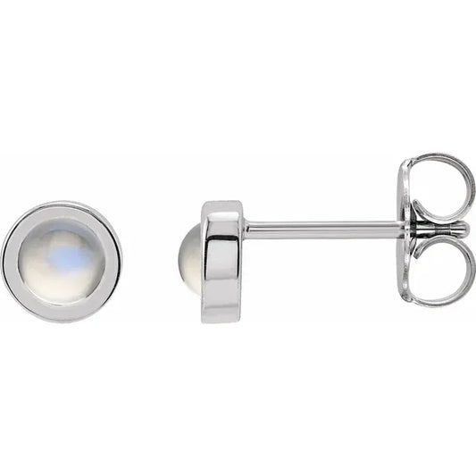 4 MM Moonstone Bezel-Set Solitaire Earrings in white gold or platinum 