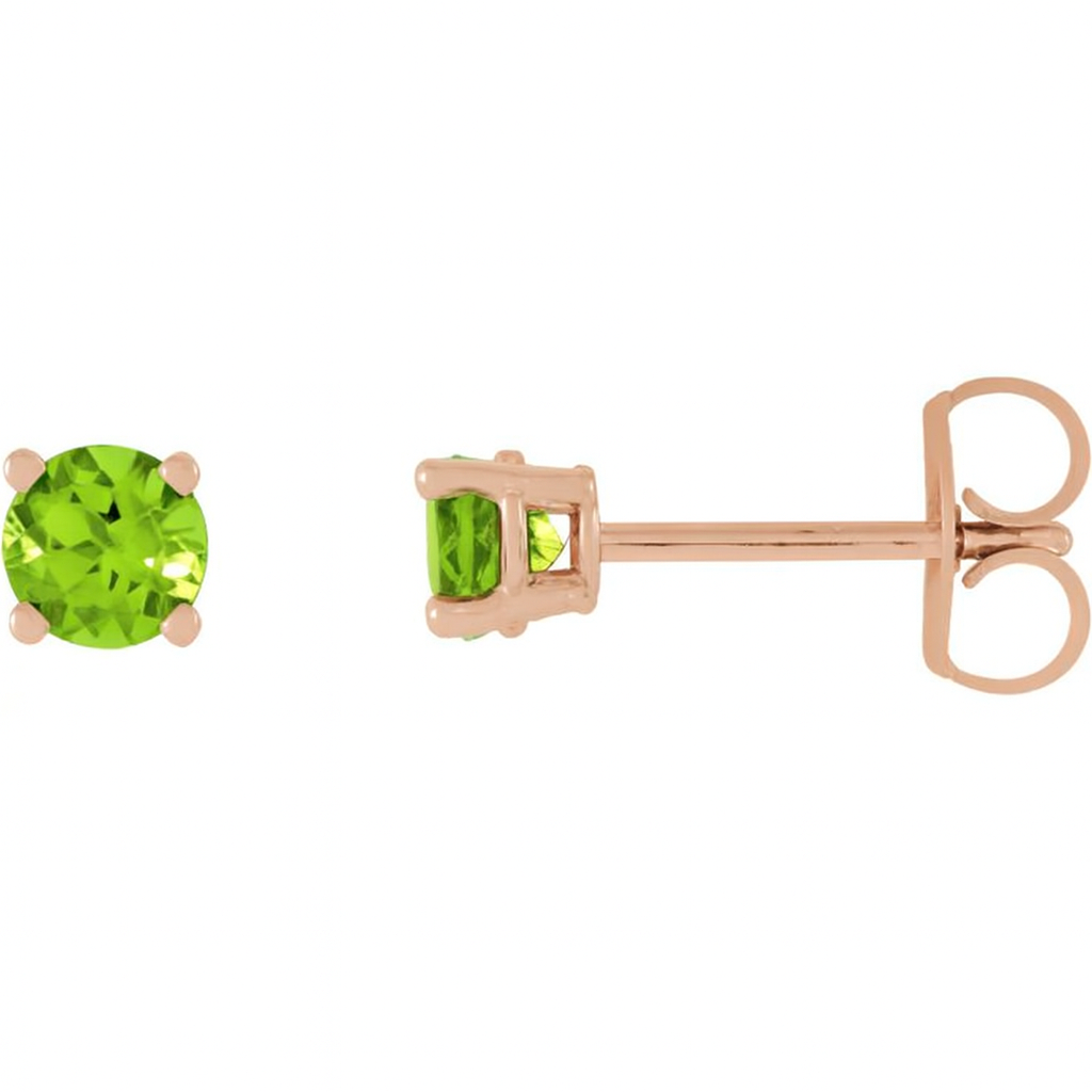 Rose Gold 4 MM Natural peridot Stud Earrings 