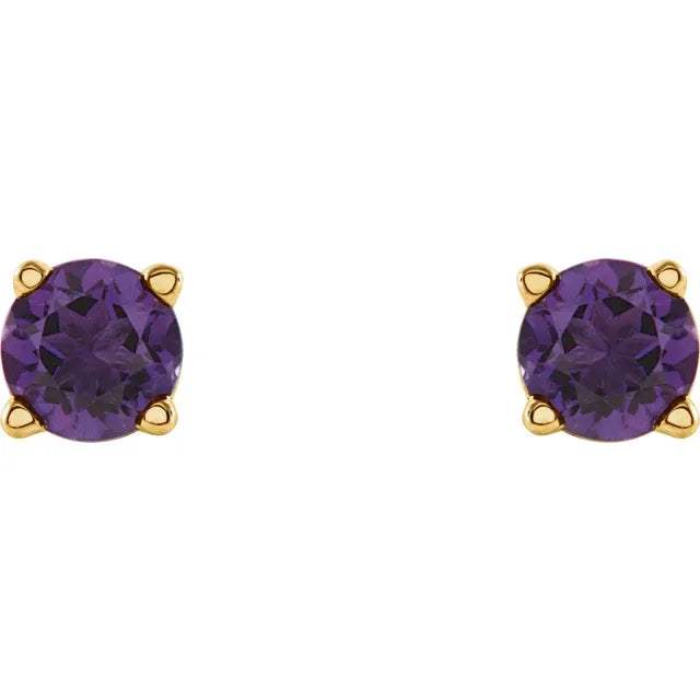 Yellow Gold 4 mm Natural Amethyst Stud Earrings