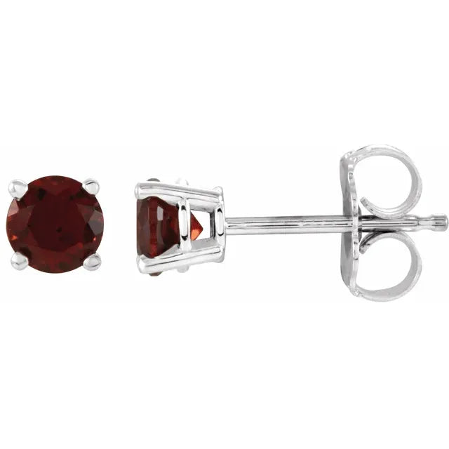 14K White gold 4 mm Natural Mozambique Garnet Stud Earrings 