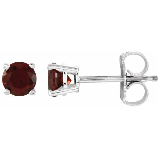 14K White gold 4 mm Natural Mozambique Garnet Stud Earrings 
