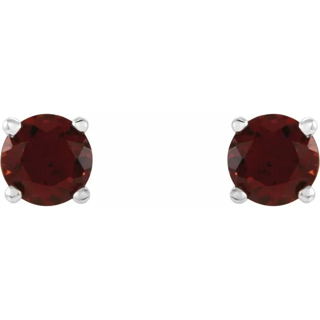platinum 4 mm Natural Mozambique Garnet Stud Earrings