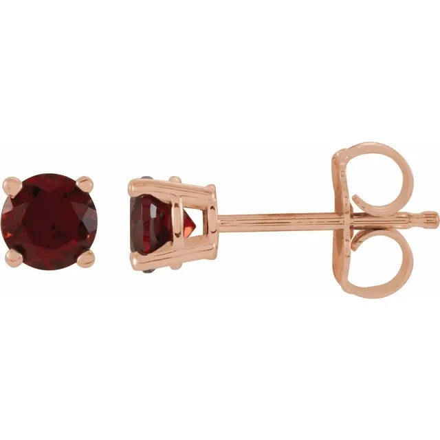 14K Rose Gold 4 mm Natural Mozambique Garnet Stud Earrings