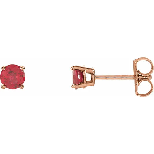 14K Rose Gold 4 MM Ruby Stud Earrings 