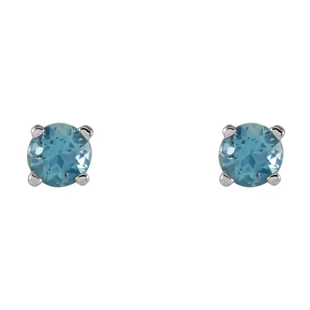 White gold 4 mm Natural Swiss Blue Topaz Stud Earrings