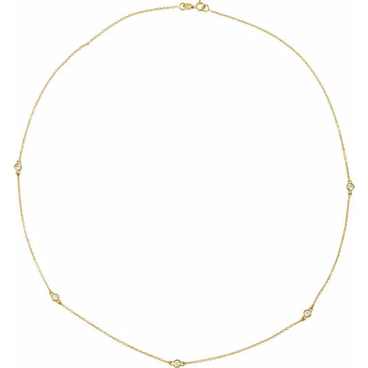 5-Stone Diamond Station Necklace Set in Yellow Gold