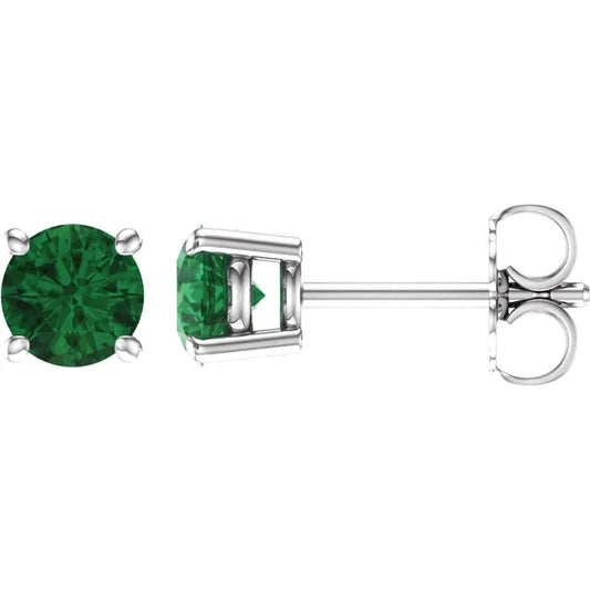 14K White Gold 5 mm Lab-Grown Emerald Stud Earrings 