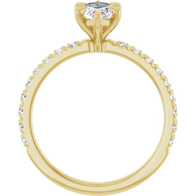 1 CT French Set Marquise accented Band Diamond Engagement Ring Set in Yellow Gold showing under gallery 