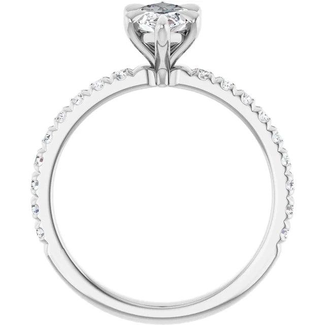 1 CT French Set Marquise accented Band Diamond Engagement Ring Set in white gold or platinum showing Under gallery 