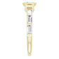 Emerald Cut Diamond engagement ring Yellow gold showing side stones