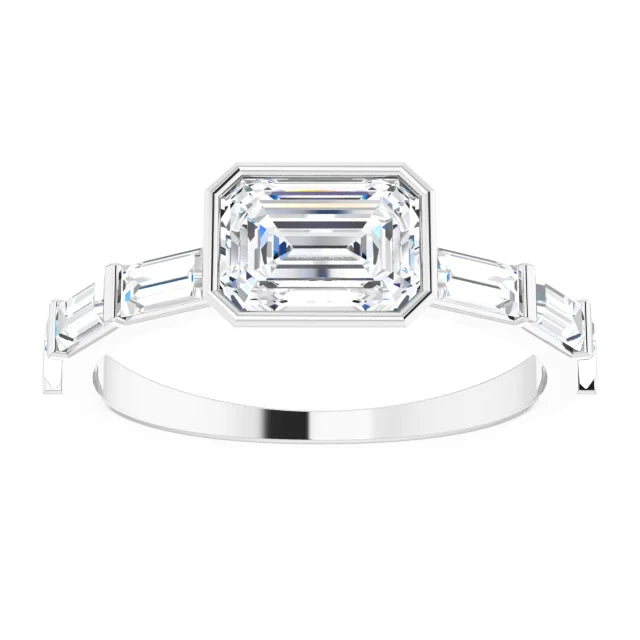 Emerald Cut Diamond engagement ring 14K White Gold