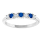 7 Stones Natural Diamond and Natural Sapphire Ring 14k White Gold