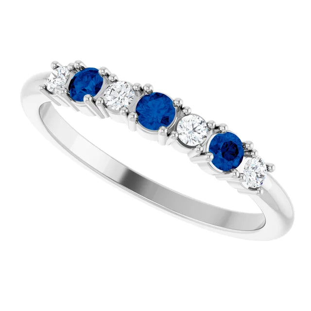 7 Stones Natural Diamond and Natural Sapphire Ring  White Gold Side Picture 