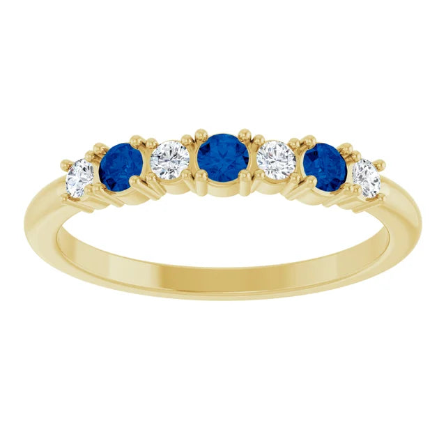 7 Stones Natural Diamond and Natural Sapphire Ring Yellow Gold