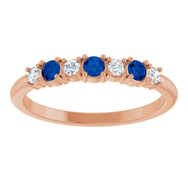 7 Stones Natural Diamond and Natural Sapphire Ring 14K Rose Gold