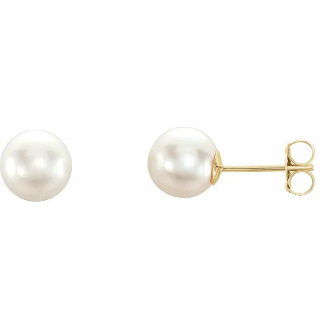 7 mm cultured Akoya pearl stud earrings in 14K yellow gold with friction back posts