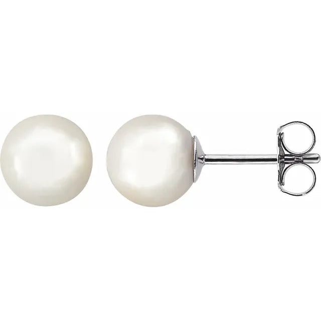 7 mm cultured Akoya pearl stud earrings in 14K yellow gold with friction back posts