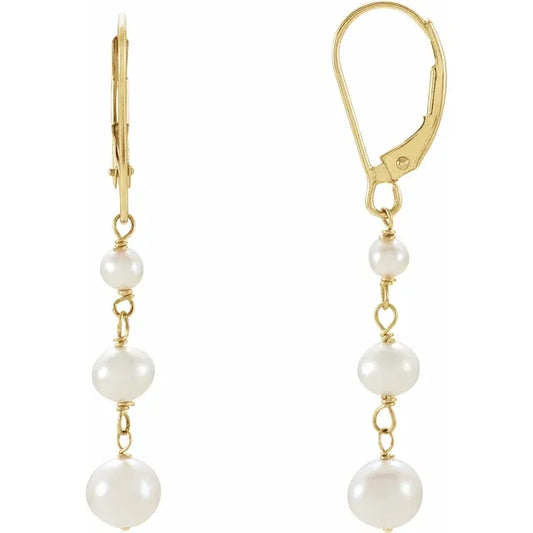 White Freshwater Pearl Earrings / 14K Yellow Gold Dangle Earrings