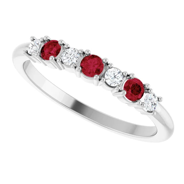 7 Stone Diamond and Ruby Anniversary Ring  White Gold Side Picture 