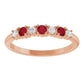 7 Stone Diamond and Ruby Anniversary Ring  Rose Gold