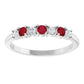 14K Gold 7-stone Natural Diamond & Natural Ruby Anniversary  Ring