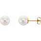 14K Yellow Gold 8 mm Cultured White Akoya Pearl Earrings